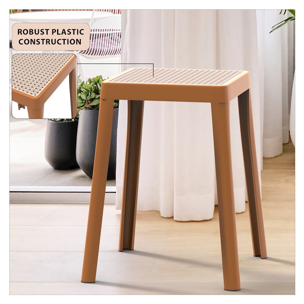 Tresse Series Stackable Poly Stool With Wicker Top 12 in Yellow. Picture 8