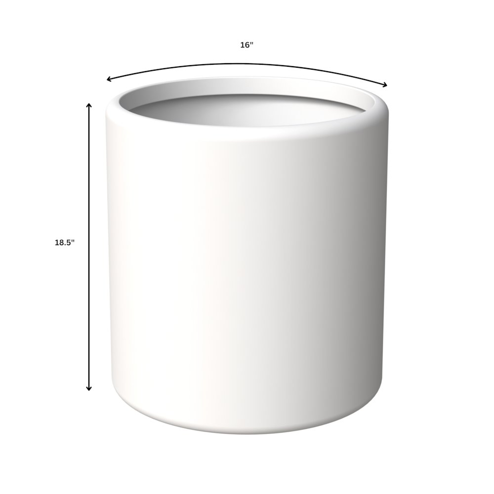 Tundra Series Poly Stone cylindrical Shape Planter in White 16" Dia, 18" High. Picture 9