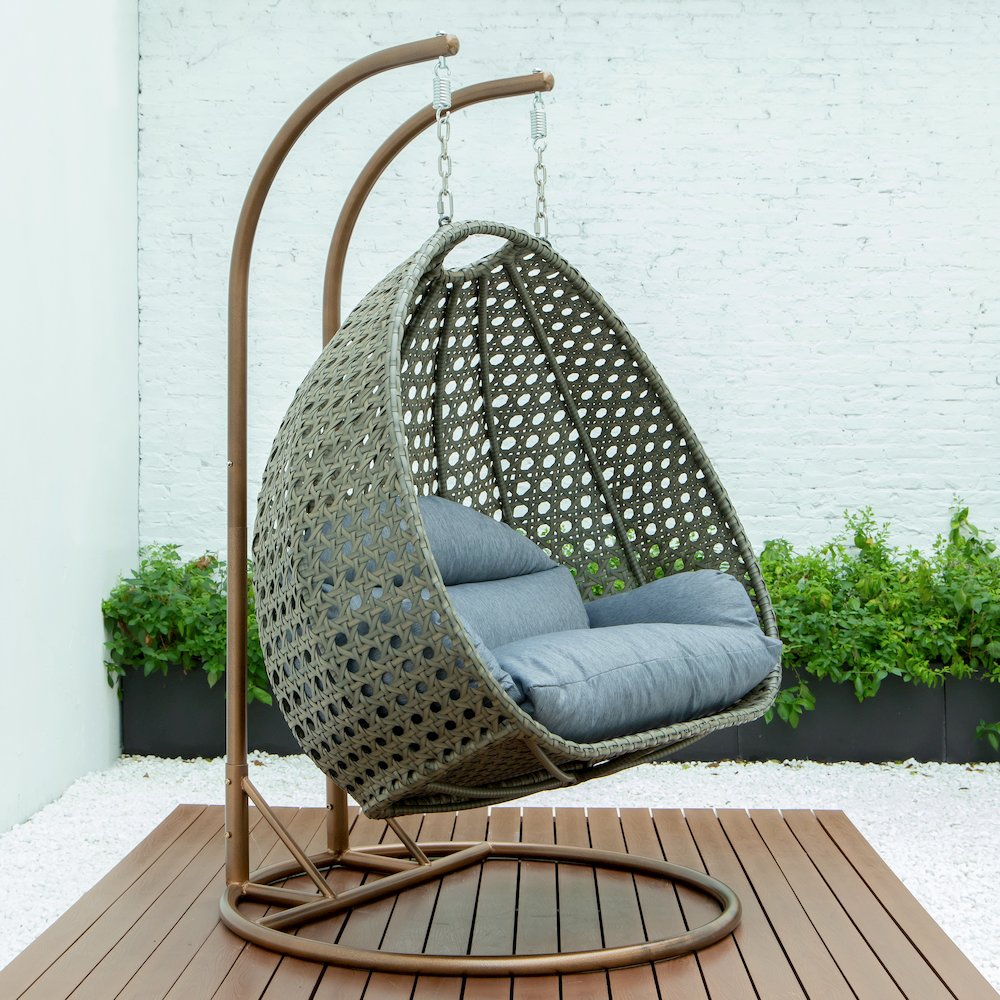 Beige Wicker Hanging 2 person Egg Swing Chair. Picture 5