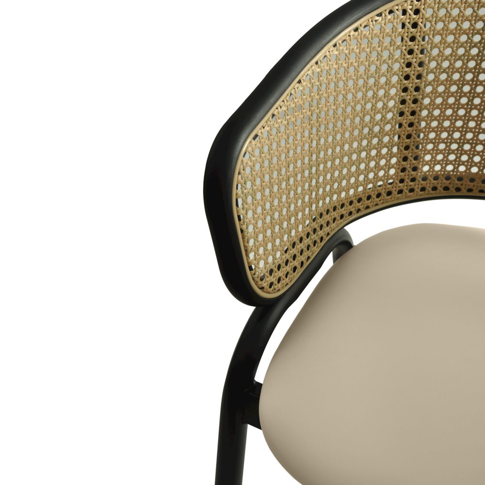 Ervilla Wicker Bar Stool with Fabric Seat and Black Steel Frame - Taupe. Picture 24