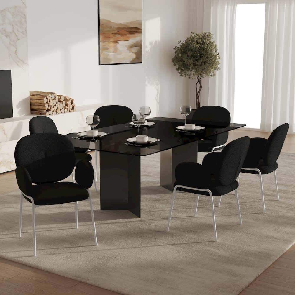 Celestial Series Boucle Dining Arm Chair, White Frame with Black Fabric. Picture 7