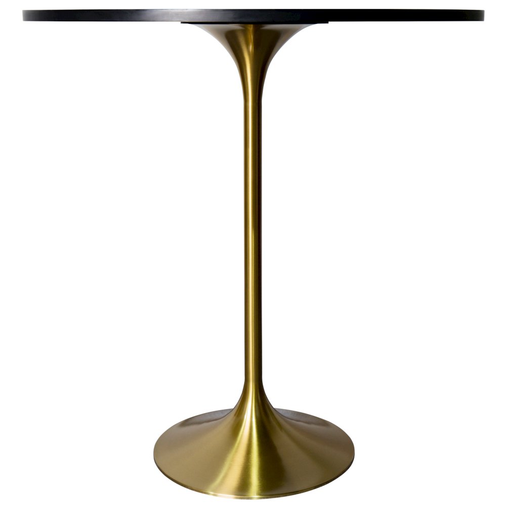 Bar Height Table Brushed Gold Base with 36" Round Black Marbelized MDF Top. Picture 2