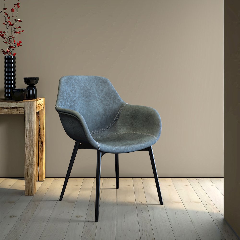 Markley Modern Leather Dining Arm Chair With Metal Legs. Picture 35