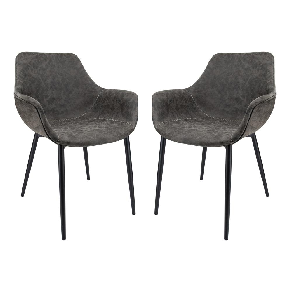 Markley Modern Leather Dining Arm Chair With Metal Legs Set of 2. Picture 1