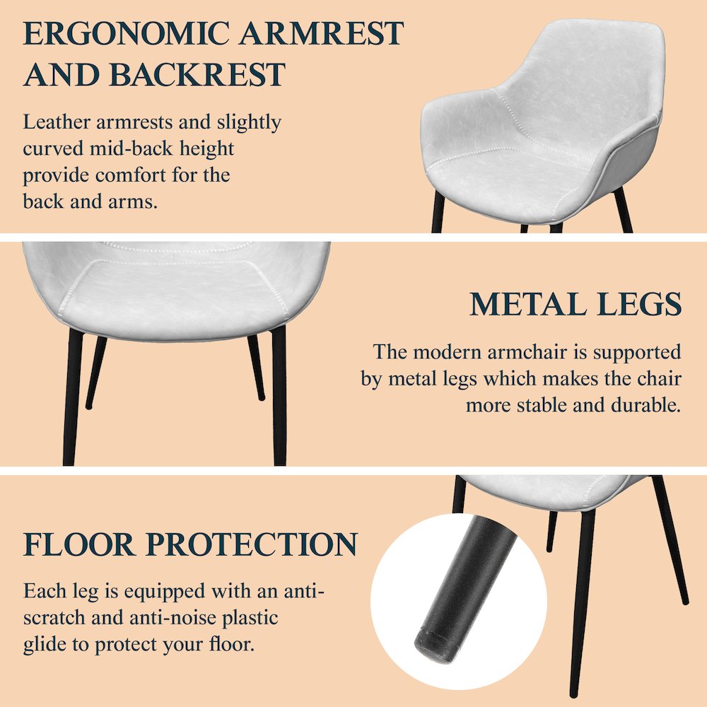 Markley Modern Leather Dining Arm Chair With Metal Legs. Picture 41