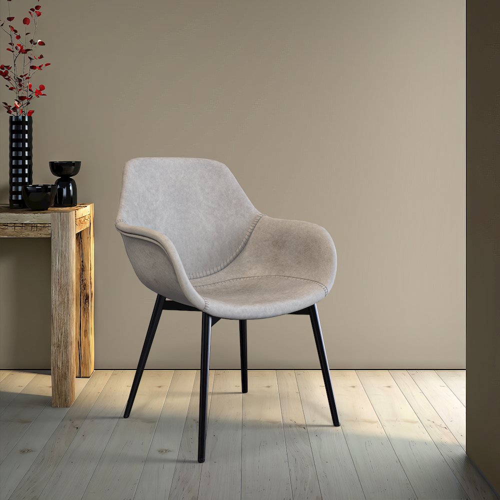 Markley Modern Leather Dining Arm Chair With Metal Legs. Picture 3