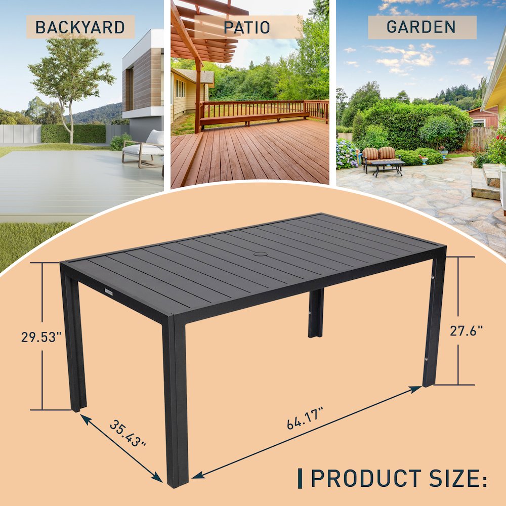 Chelsea Aluminum Outdoor 63" Dining Table in Black. Picture 17