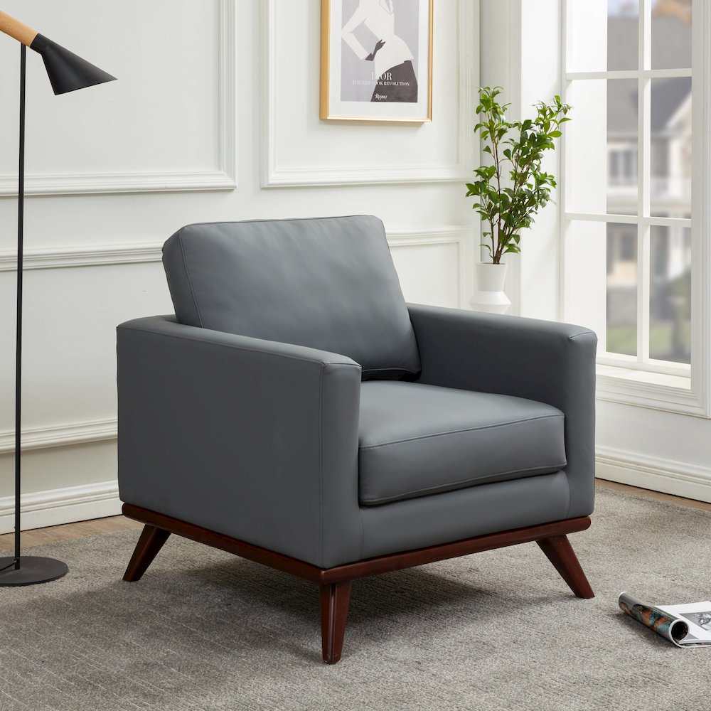 Chester Modern Leather Accent Arm Chair With Birch Wood Base. Picture 7
