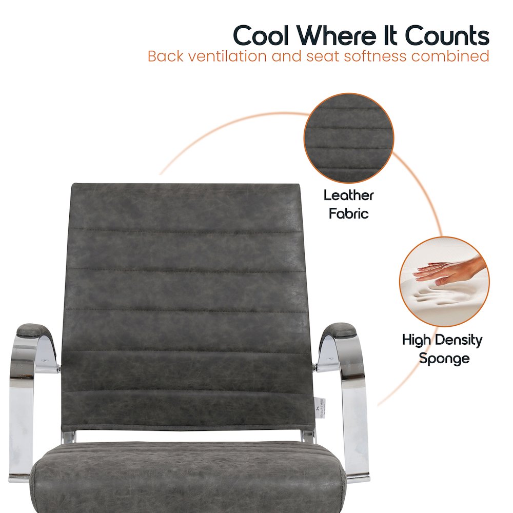 Benmar Home Leather Guest Office Chair in Charcoal. Picture 42
