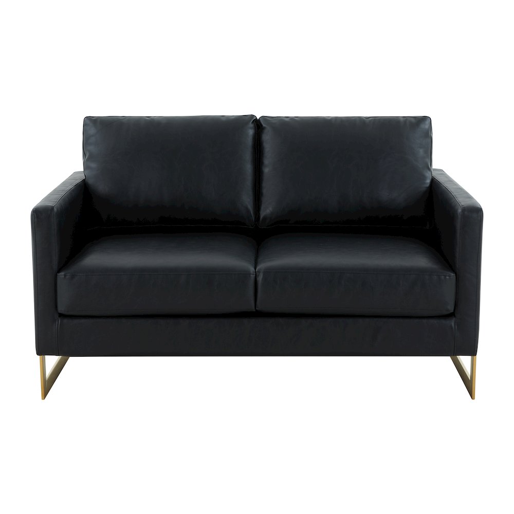 Lincoln Modern Mid-Century Upholstered Leather Loveseat with Gold Frame. Picture 5