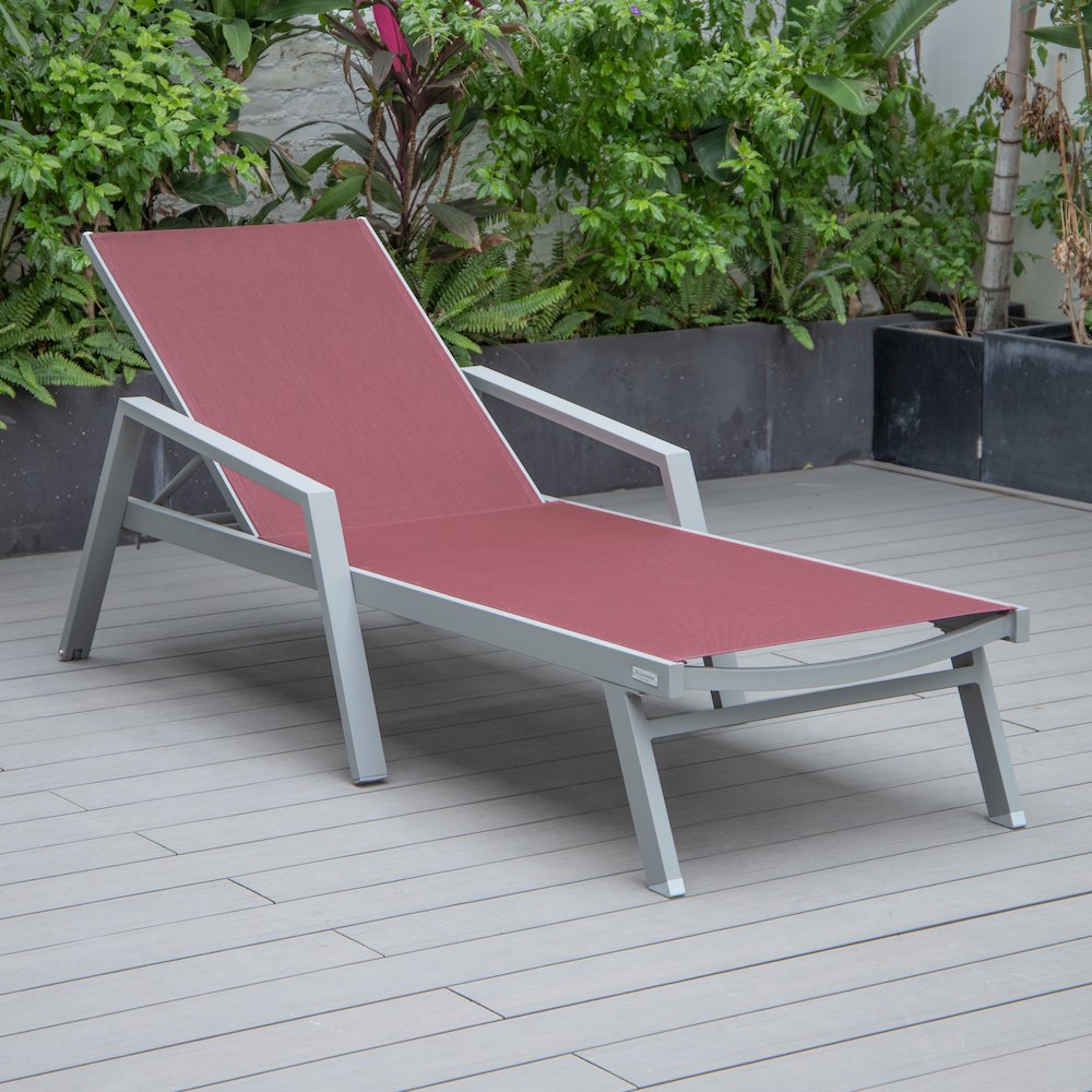 Marlin Patio Chaise Lounge Chair With Armrests in Grey Aluminum Frame. Picture 5