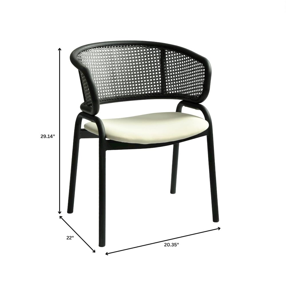 Dining Armchair in Black Steel Frame with Black Wicker Back and Beige Seat. Picture 6