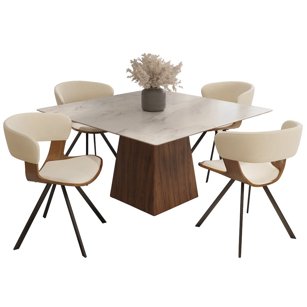 5-Piece Dining Set Square Dining Table White Sintered Stone Top. Picture 1