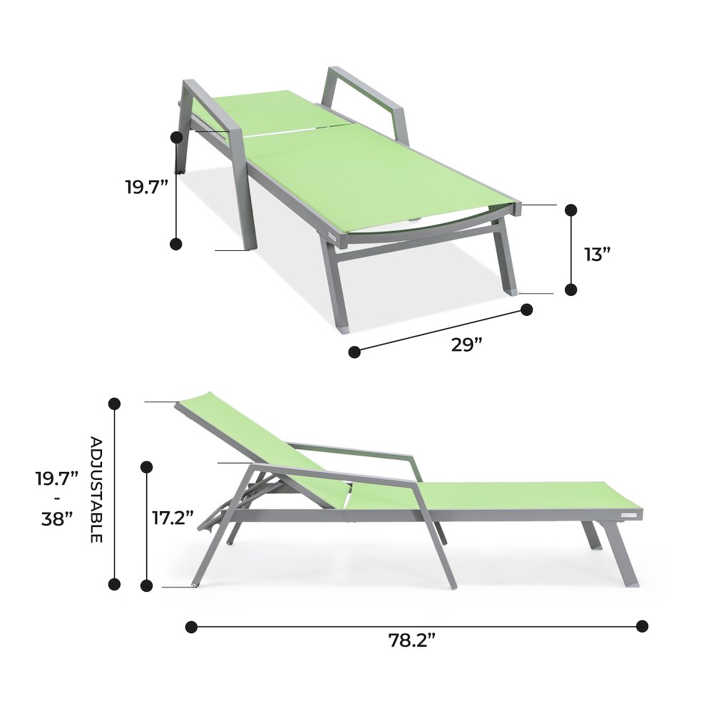 Marlin Patio Chaise Lounge Chair With Armrests in Grey Aluminum Frame. Picture 4