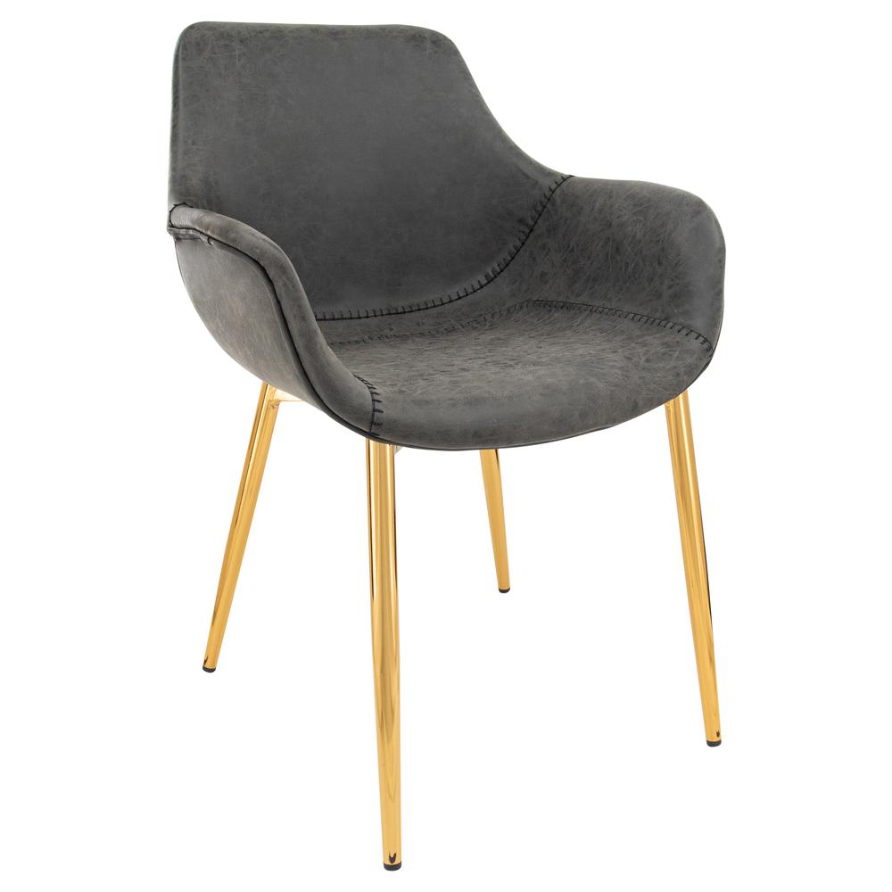 Markley Modern Leather Dining Arm Chair With Gold Metal Legs. Picture 1
