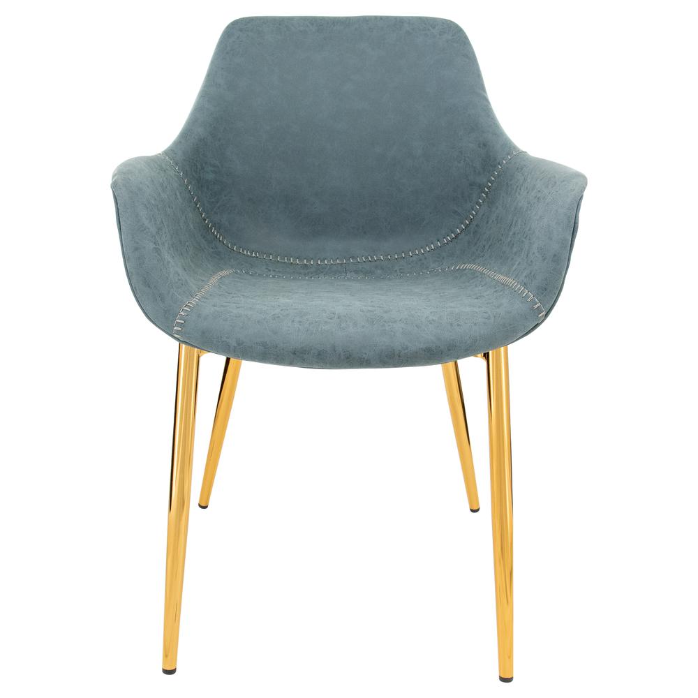 Markley Modern Leather Dining Arm Chair With Gold Metal Legs. Picture 2