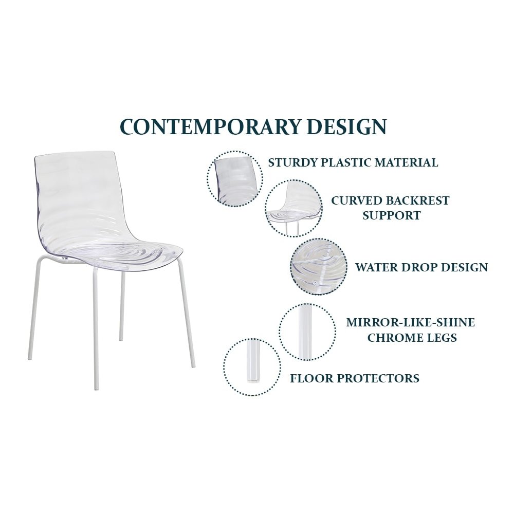 Astor Water Ripple Design Dining Chair in White Base Clear Seat. Picture 5