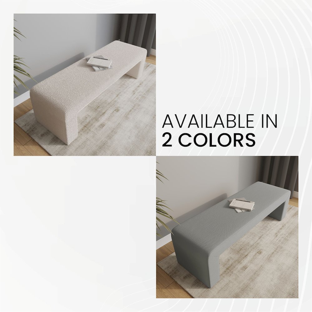 Vint Collection Modern 63" Bench In Light Grey Velvet. Picture 5