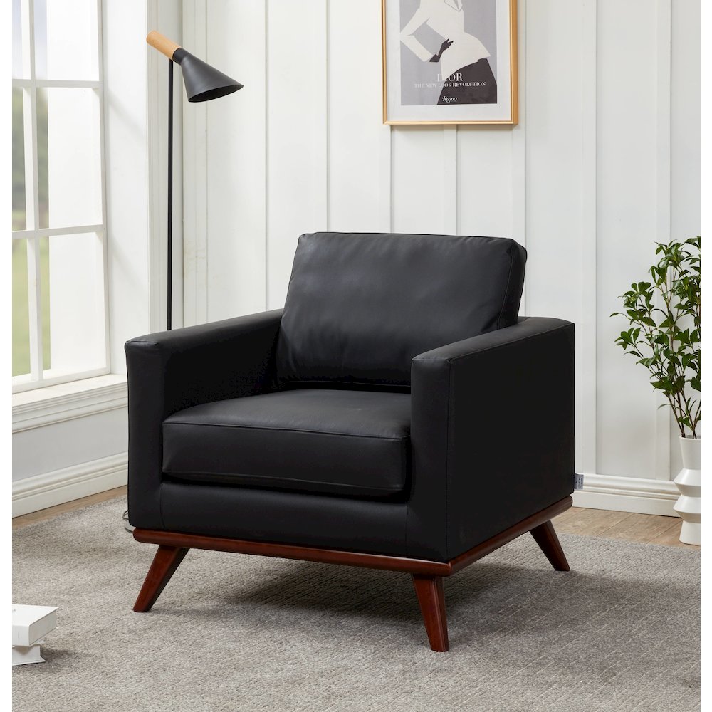 Chester Modern Leather Accent Arm Chair With Birch Wood Base. Picture 13