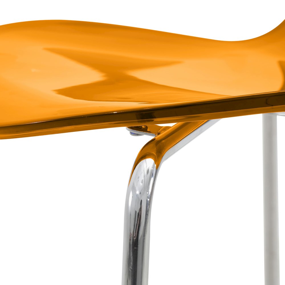 Oyster Acrylic Barstool with Steel Frame in Chrome Finish in Transparent Orange. Picture 10