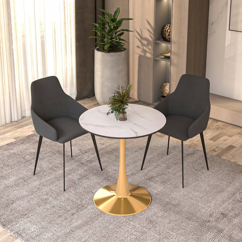 Bristol 24" round dining table Gold base with marbled MDF top. Picture 22