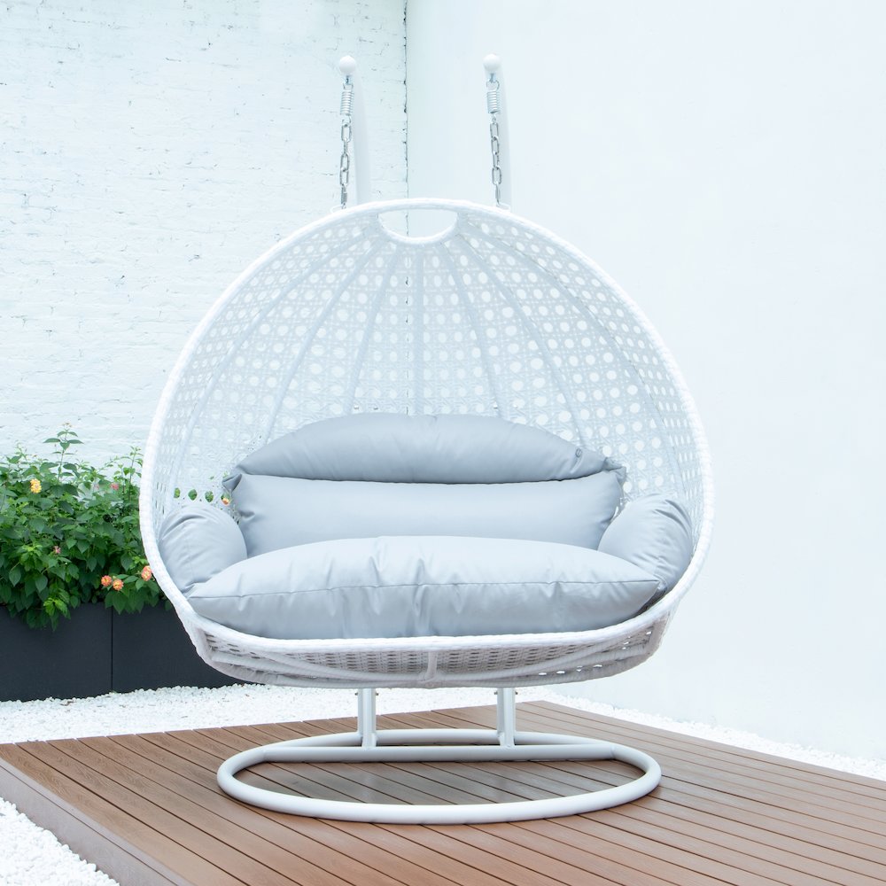 White Wicker Hanging 2 person Egg Swing Chair. Picture 7