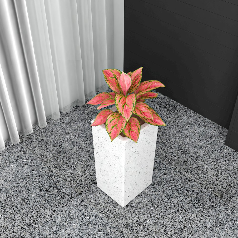 Terra Series Poly Stone Planter in Dotted White 10.2" x 10.2" 23.6" High. Picture 7