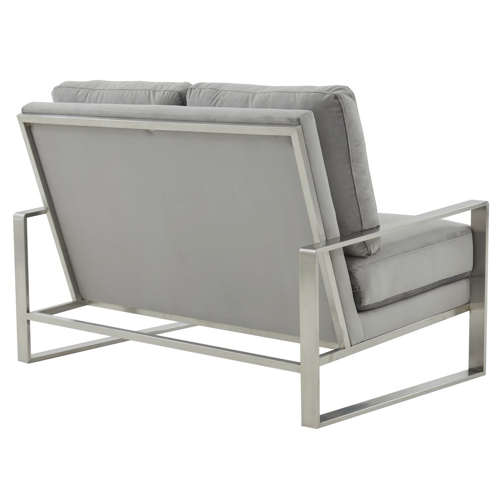 Jefferson Contemporary Modern Velvet Loveseat With Silver Frame. Picture 5