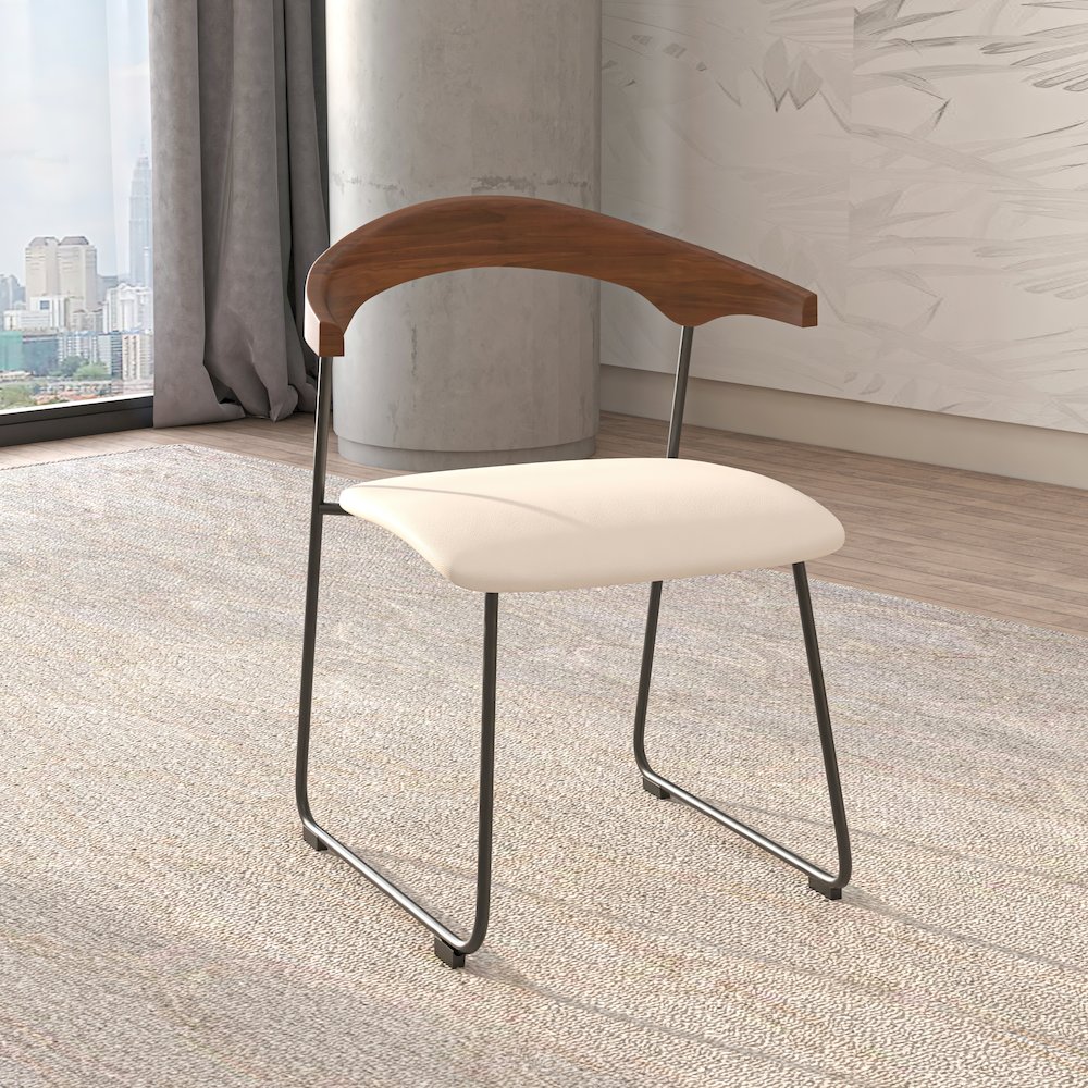 Lyra Collection Modern Chair in Walnut Color back and Taupe Seat. Picture 9