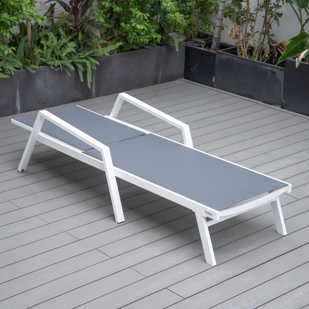 Marlin Patio Chaise Lounge Chair With Armrests in White Aluminum Frame. Picture 9