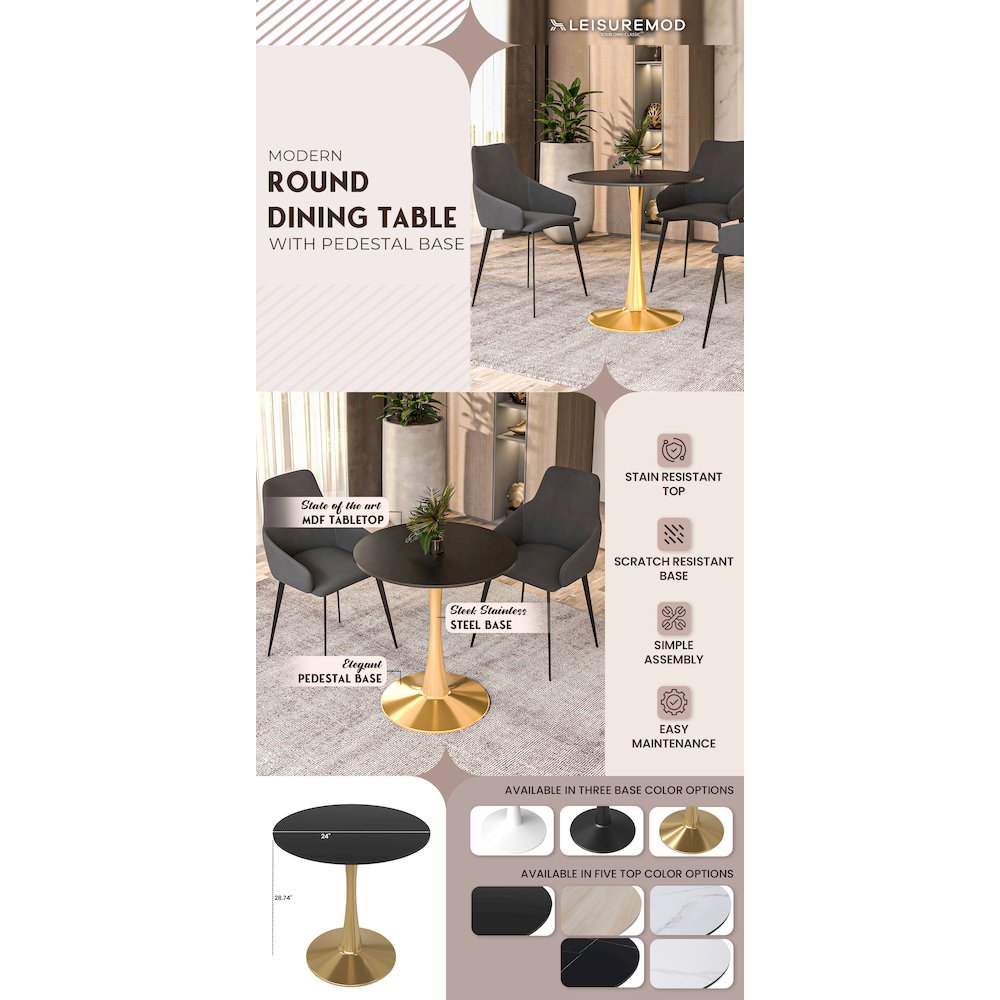 Bristol 24" round dining table Gold Base With Black Top. Picture 13