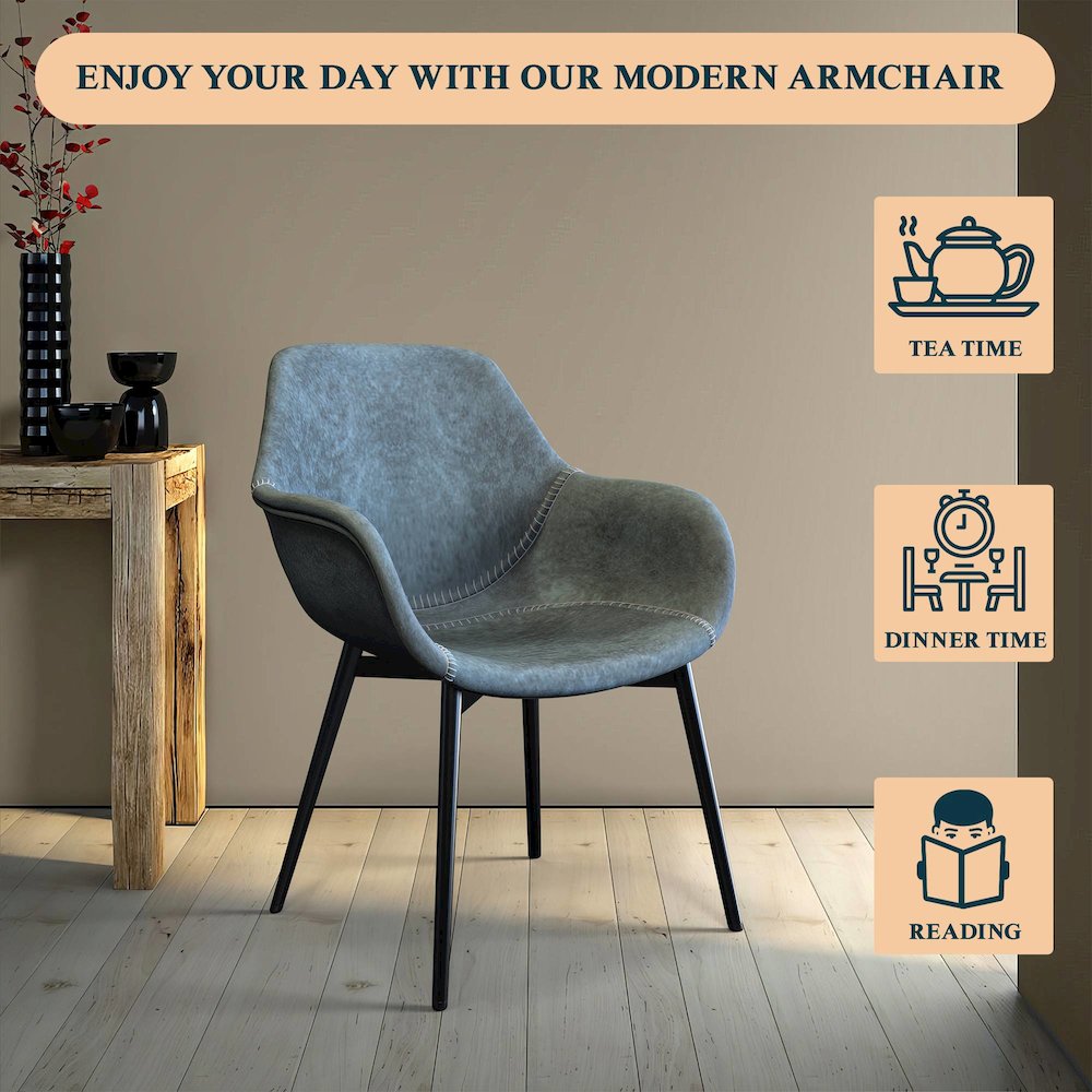 Markley Modern Leather Dining Arm Chair With Metal Legs Set of 4. Picture 1