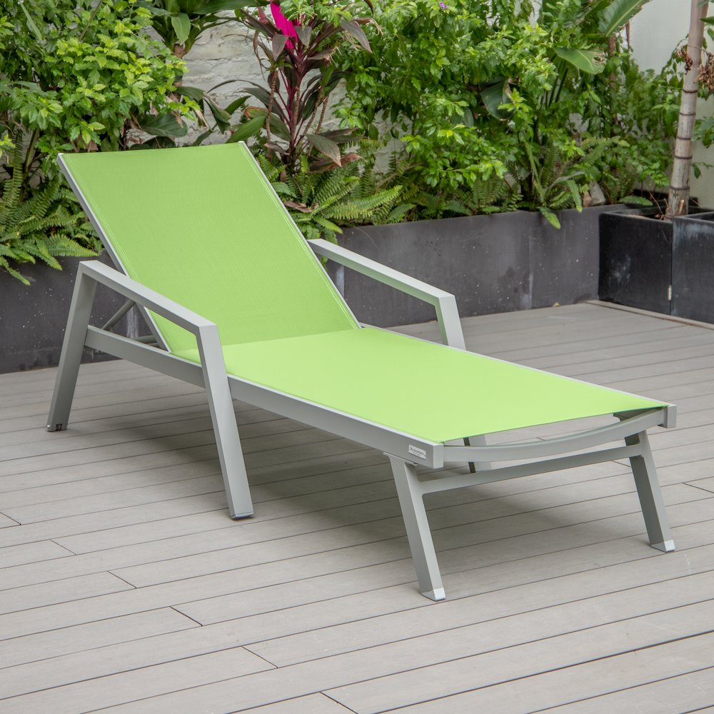 Marlin Patio Chaise Lounge Chair With Armrests in Grey Aluminum Frame. Picture 5