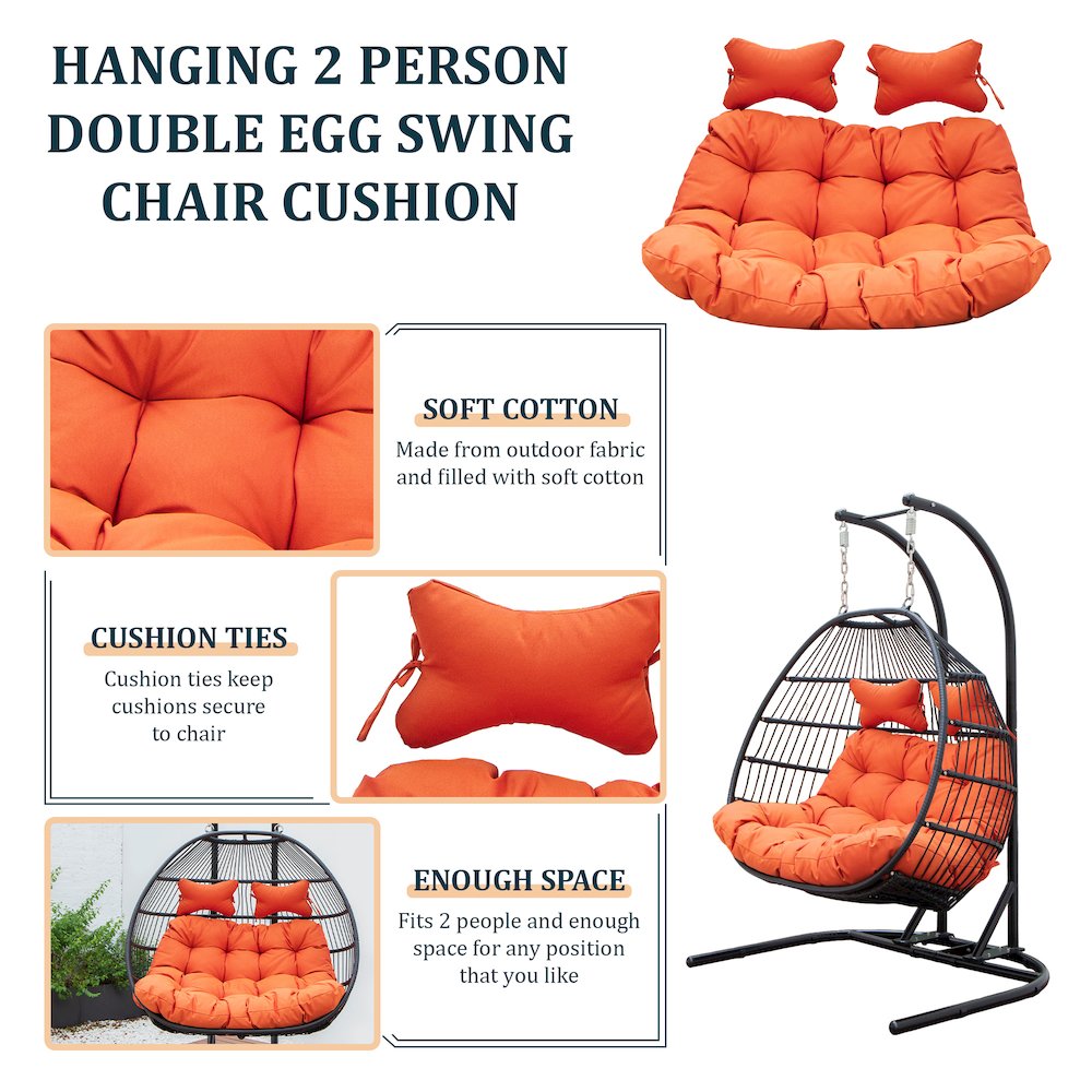 Wicker 2 Person Double Folding Hanging Egg Swing Cushion. Picture 3