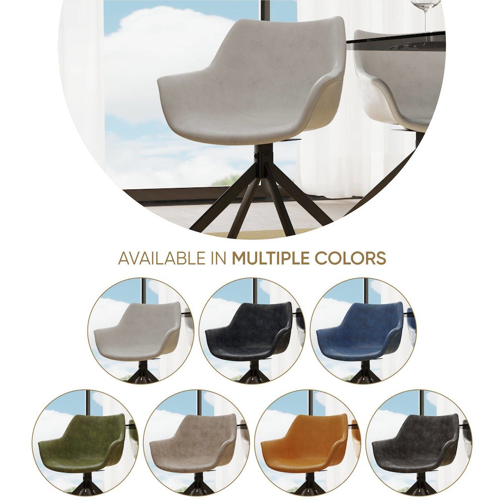 Markley Modern Leather Dining Swival Arm Chair in Light Grey. Picture 8