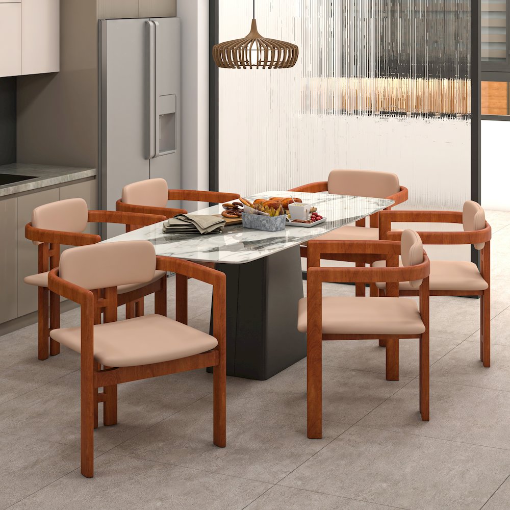 Velo Series Modern Dining Chair in Dark Natural Wood with Taupe Seat. Picture 18