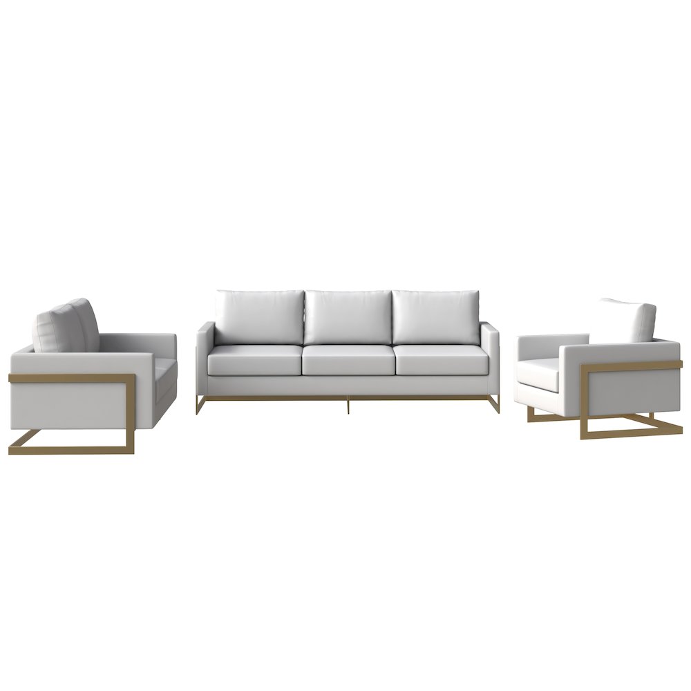 Lincoln 3-Piece Velvet Living Room Sofa Set With Gold Frame White. Picture 3