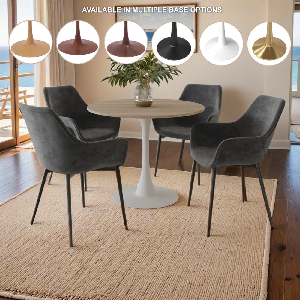 Bristol 27" Round Dining Table White Base with Sintered Stone Natural Wood Top. Picture 4