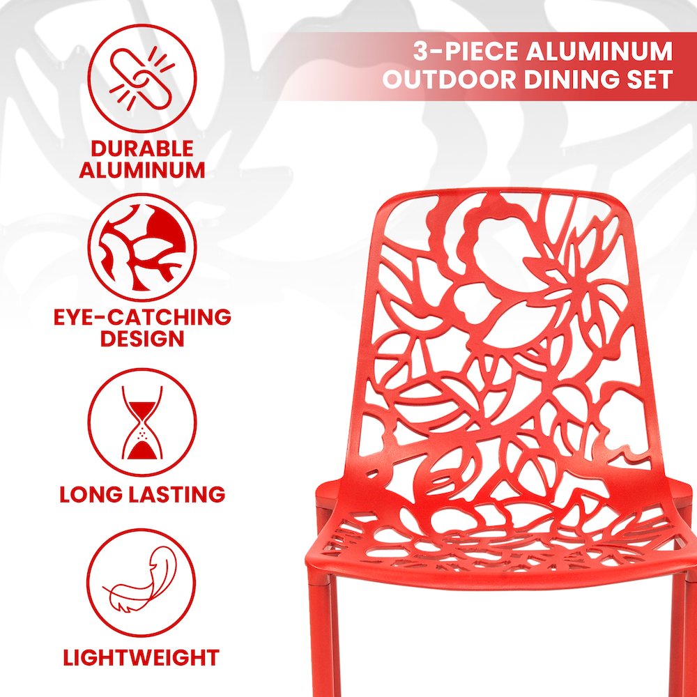 Devon Mid-Century Modern 3-Piece Aluminum Outdoor Patio Dining Set. Picture 5
