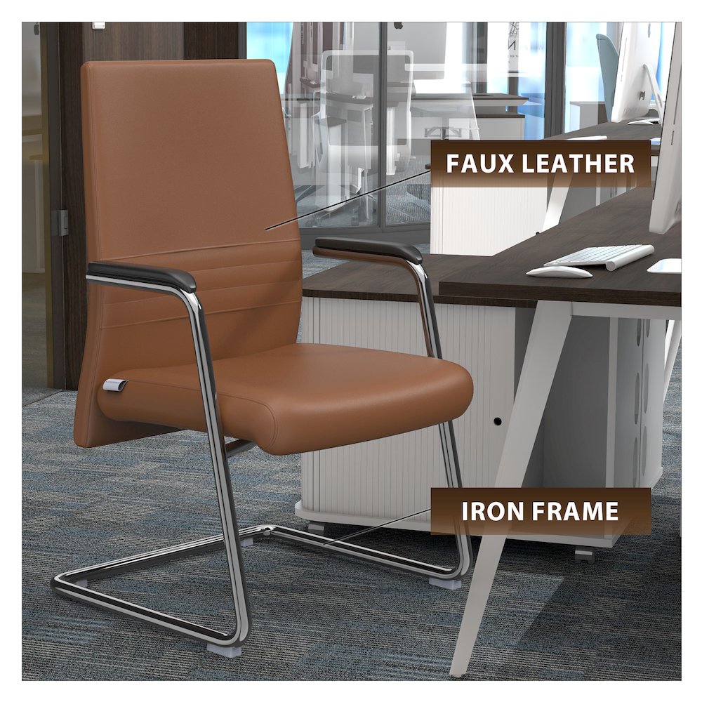 Aleen Series Guest Office Chair In Dark Brown Leather. Picture 15