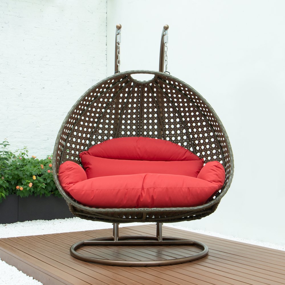 Beige Wicker Hanging 2 person Egg Swing Chair. Picture 7