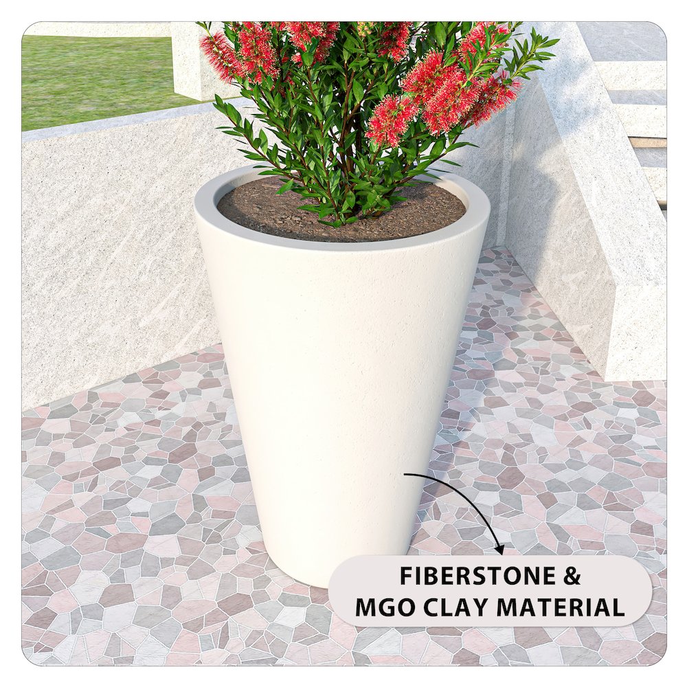 Pebble Series Poly Stone Planter 19.7." Dia 27.6" High in White. Picture 14