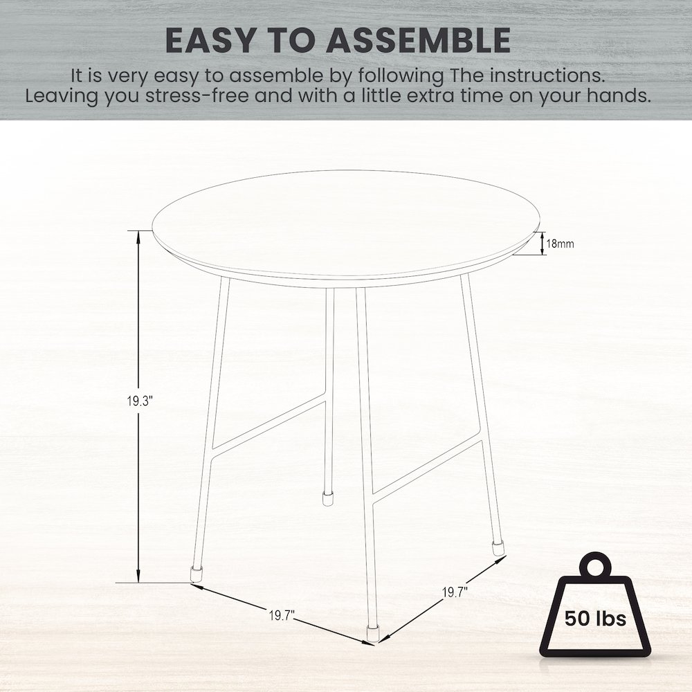 Rossmore Mid Century Modern Round Side Table With White Steel Frame. Picture 19