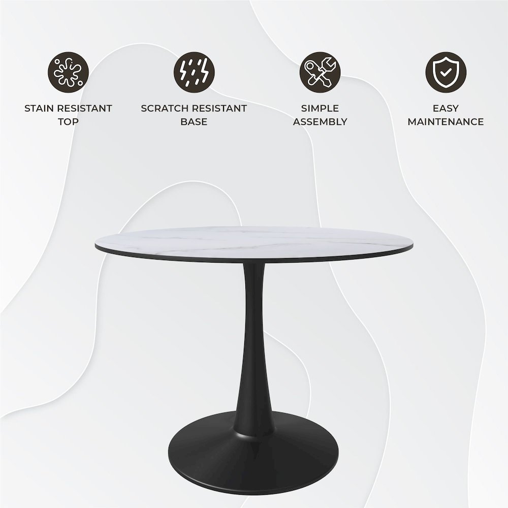 Bristol, 40" Round dining table in Black Base with White top. Picture 20