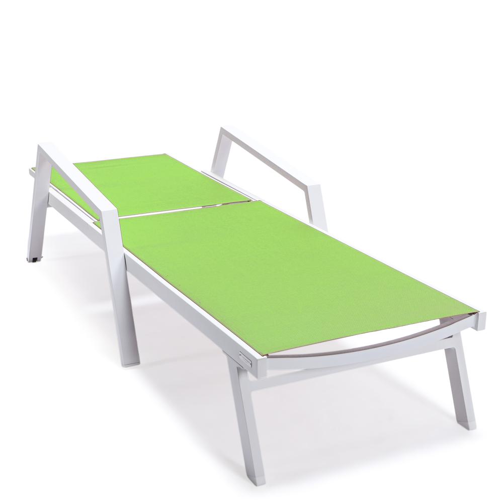 Marlin Patio Chaise Lounge Chair With Armrests in White Aluminum Frame. Picture 3