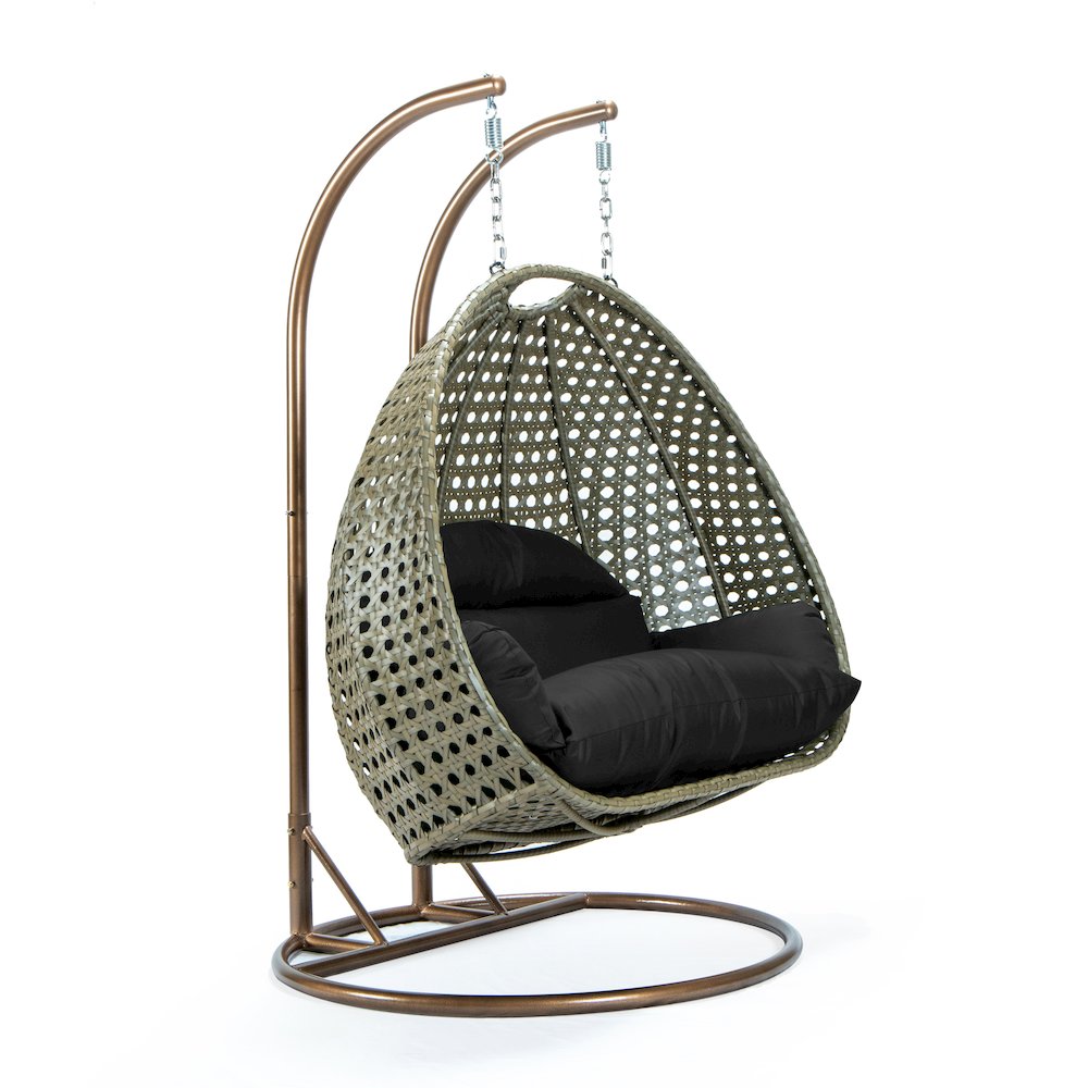 Beige Wicker Hanging 2 person Egg Swing Chair. Picture 7