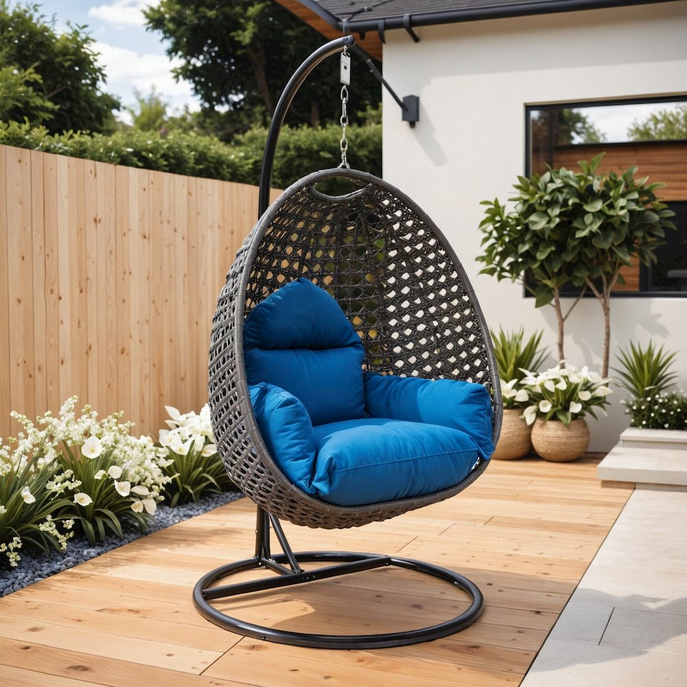 Charcoal Wicker Hanging Egg Swing Chair. Picture 11