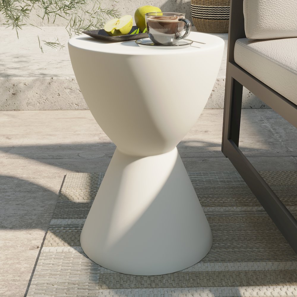 Loft Collection Fiberglass Outdoor Side Table in White. Picture 11