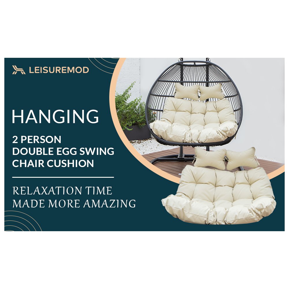 Wicker 2 Person Double Folding Hanging Egg Swing Cushion. Picture 11