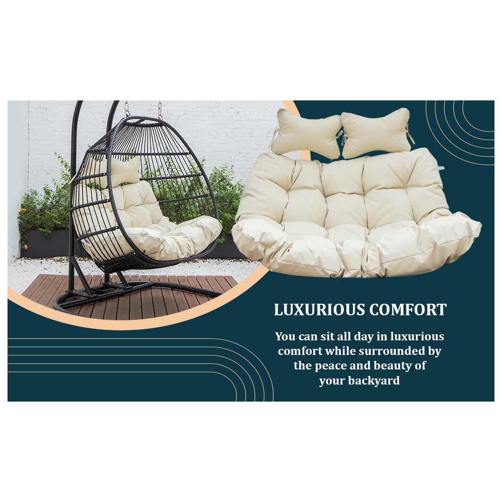 Wicker 2 Person Double Folding Hanging Egg Swing Cushion. Picture 15